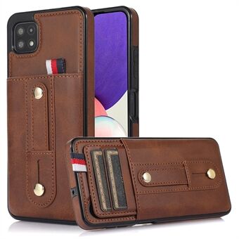 Back Case for Samsung Galaxy A22 5G (EU Version) , Kickstand Card Holder Retro PU Leather Coated TPU Phone Cover