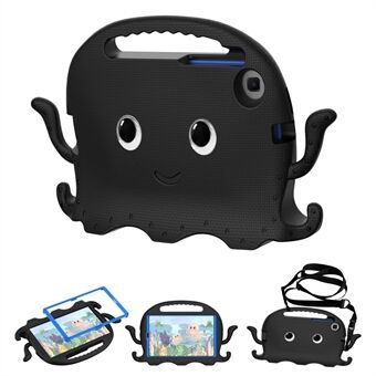 For Samsung Galaxy Tab A7 Lite 8.7-inch SM-T220/SM-T225 Cute Cartoon Octopus EVA Tablet Case Pen Slot Design Anti-drop Cover with Handle and Shoulder Strap