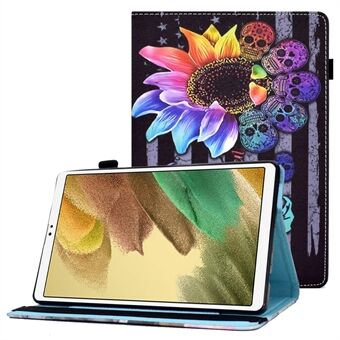 For Samsung Galaxy Tab A7 Lite 8.7-inch T220 / T225 Pattern Printing Stitching Line Tablet Stand Case Elastic Band Closure PU Leather Cover with Card Slots