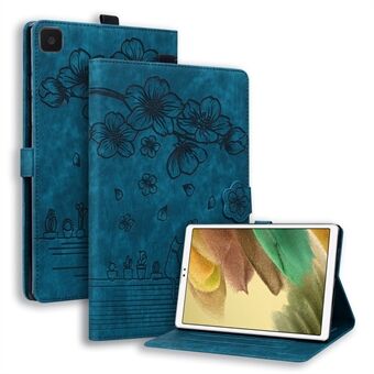 Stand Tablet Case for Samsung Galaxy Tab A7 Lite 8.7-inch PU Leather Imprinted Flower Cat Cover with Card Slots