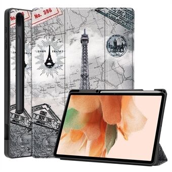 Stand Design Pattern Printing Tri-fold TPU Leather Tablet Case with Pen Slot for Samsung Galaxy Tab S7 FE SM-T730/SM-T736