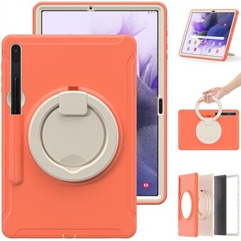 Rotating Ring Grip Design Heavy Duty 3 in 1 Shockproof Kickstand Full Body Protective Tablet Cover with Pen Holder for Samsung Galaxy Tab S7 FE T730 / T735 / T736B / T736N