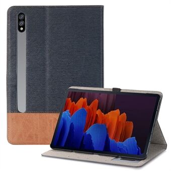 For Samsung Galaxy Tab S7 Plus/S8+/S7 FE 12.4 inch Cross Texture Shockproof Folio Flip Cover Scratch Resistant Protective Tablet Stand Wallet Case with Auto Wake/Sleep Function