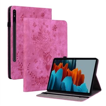 For Samsung Galaxy Tab S7+ / S7 FE / S8+ Imprinted Cover with Pen Holder PU Leather Stand Tablet Case