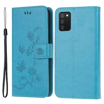 Imprint Flower Butterfly Pattern Leather Wallet Stand Case Cover with Lanyard for Samsung Galaxy A03s (166.5 x 75.98 x 9.14mm)