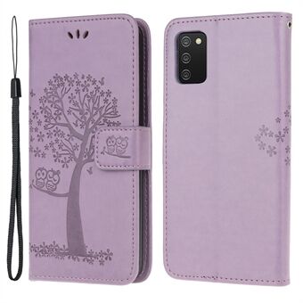 Imprint Tree Owl Pattern Wallet Stand Leather Phone Case Shell with Strap for Samsung Galaxy A03s (166.5 x 75.98 x 9.14mm)