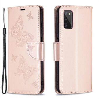 Imprint Butterfly Flower PU Leather Magnetic Flip Folio Wallet Case with Wrist Strap for Samsung Galaxy A03s (166.5 x 75.98 x 9.14mm)