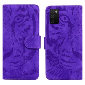 For Samsung Galaxy A03s (166.5 x 75.98 x 9.14mm) Pure Color Tiger Imprint Pattern Leather Case with Wallet and Stand