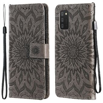 KT Imprinting Flower Series-1 Sunflower Pattern Imprinted Leather Wallet Stand Phone Case Shell for Samsung Galaxy A03s (166.5 x 75.98 x 9.14mm)