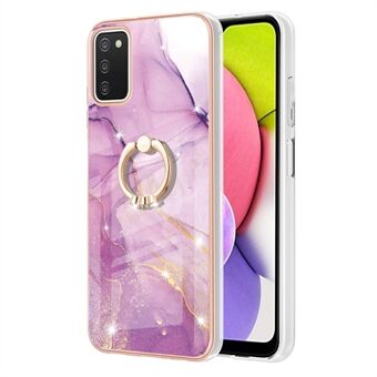 Electroplating Frame IMD IML Marble Pattern Phone Cover Kickstand Case for Samsung Galaxy A03s (166.5 x 75.98 x 9.14mm)