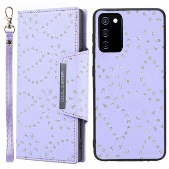 Glitter Flower Leaf Imprinted PU Leather Detachable Anti-drop Phone Cover Shell Wallet Case for Samsung Galaxy A03s (166.5 x 75.98 x 9.14mm)