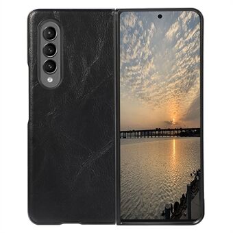 Textured PU Leather Coated Hard PC Hybrid Phone Case Cover for Samsung Galaxy Z Fold3 5G - Black