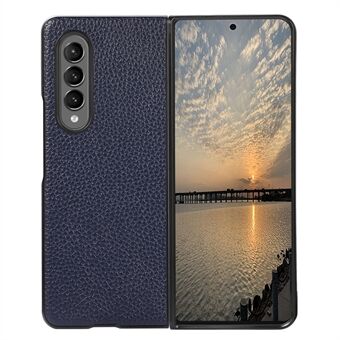 Litchi Texture Genuine Leather Coated PC Phone Case Protector for Samsung Galaxy Z Fold3 5G