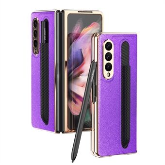 Pen Slot Design Cross Texture PU Leather Coated PC Phone Cover Case for Samsung Galaxy Z Fold3 5G