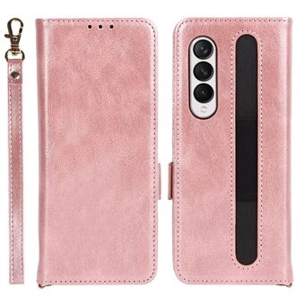 Crazy Horse Texture Double Magnetic Clasp Wallet Stand Leather Phone Case with Pen Slot for Samsung Galaxy Z Fold3 5G