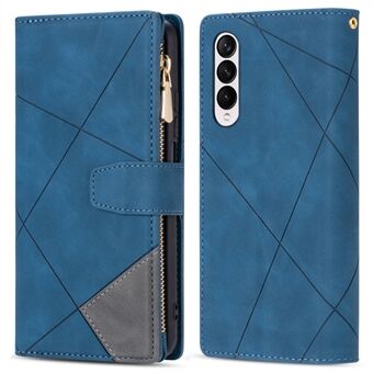 Color Splicing Lines Design Magnetic Closure Wallet Stand Leather Phone Cover Shell with Zipper Pocket for Samsung Galaxy Z Fold3 5G