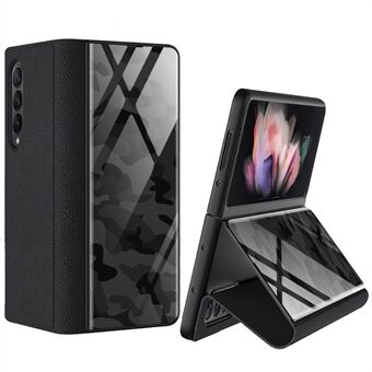 PU Leather + Tempered Glass + PC Phone Case Pattern Printed Stylish Protective Cover for Samsung Galaxy Z Fold3 5G