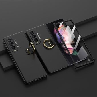 GKK Metal Finger Ring Holder Design Tempered Glass + Hard PC Phone Case for Samsung Galaxy Z Fold3 5G