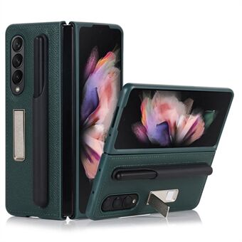 Palm Print Genuine Leather + PC Phone Case Kickstand Cover with Detachable Pen Slot for Samsung Galaxy Z Fold3 5G