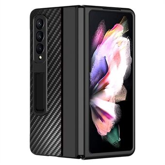 For Samsung Galaxy Z Fold3 5G PC+Leather Shockproof Contrast Color Carbon Fiber Texture Kickstand Phone Case