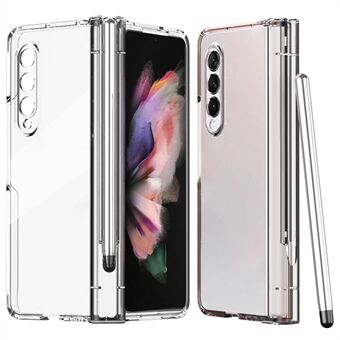 For Samsung Galaxy Z Fold3 5G Electroplating PC Case Pen Slot Hinge Tempered Glass Film Phone Shell with Stylus Pen