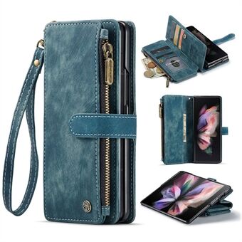 CASEME C30 Series for Samsung Galaxy Z Fold3 5G Zipper Pocket Wallet Bump Proof PU Leather Multiple Card Slots Stand Phone Cover