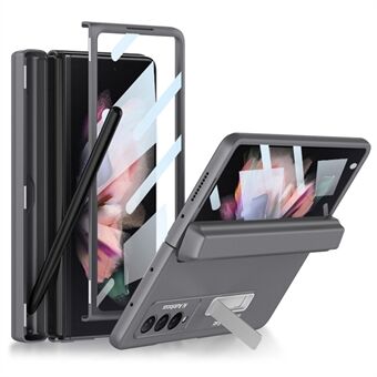 GKK Hard PC Phone Cover Case for Samsung Galaxy Z Fold3 5G, Kickstand Design Folding Phone Case with Tempered Glass Film and Pen Slot