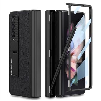 GKK Hard PC Phone Case for Samsung Galaxy Z Fold3 5G, Full Covering Shell Invisible Kickstand Design Magnetic Folding Phone Case with Tempered Glass Film Pen Slot