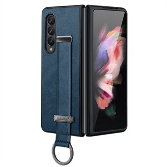 SULADA Fashion Series for Samsung Galaxy Z Fold3 5G/Galaxy W22 5G Kickstand Phone Case Crazy Horse Texture Leather Coated PC Back Cover with Hand Strap