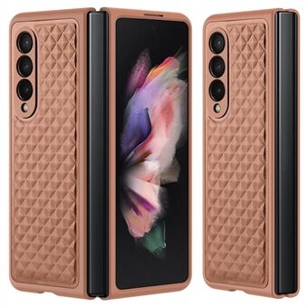 DUX DUCIS Venice Series for Samsung Galaxy Z Fold3 5G Rhombic Grid Texture Case Genuine Leather Coated Drop Protection Hard PC Folding Phone Cover