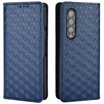 For Samsung Galaxy Z Fold3 5G Imprinting Rhombus Pattern Stand Wallet Leather Case Anti-drop Phone Cover