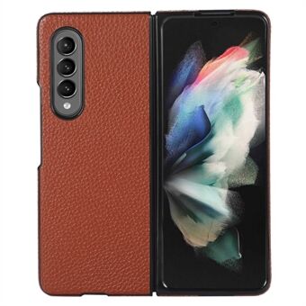 For Samsung Galaxy Z Fold3 5G PC+Genuine Leather Phone Case Litchi Texture Anti-scratch Anti-drop Phone Cover