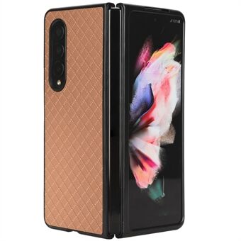 For Samsung Galaxy Z Fold3 5G Anti-scratch Grid Imprinted Leather Coated PC Phone Cover Folding Mobile Phone Case