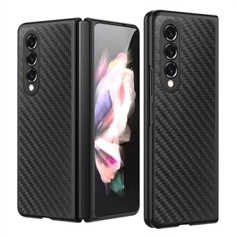 For Samsung Galaxy Z Fold3 5G Carbon Fiber Texture Folding Phone Case Hard PC Cover with Tempered Glass Screen Protector