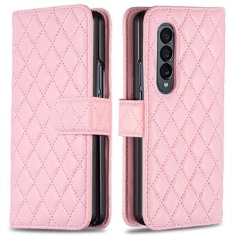 BINFEN COLOR for Samsung Galaxy Z Fold3 5G PU Leather Magnetic Wallet Flip Case Imprinted Rhombus Pattern Stand Protective Phone Cover