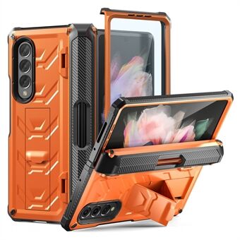 For Samsung Galaxy Z Fold3 5G SM-F9260 Rugged Series Pen Holder Hinge Phone Case Drop-proof Kickstand TPU + PC Cover