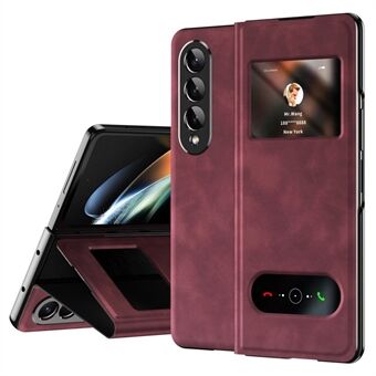 For Samsung Galaxy Z Fold3 5G Nappa Texture PU Leather + PC Phone Stand Case View Window Design Full Protection Cover