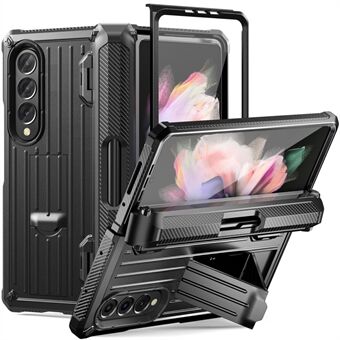 For Samsung Galaxy Z Fold3 5G PC+TPU Phone Case Pen Holder Hinge Phone Kickstand Cover with PET Screen Protector