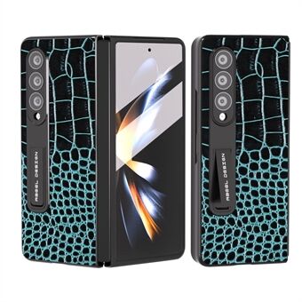 ABEEL For Samsung Galaxy Z Fold3 5G Kickstand Protective Cover Crocodile Texture Genuine Cow Leather+PC Phone Case with Screen Film