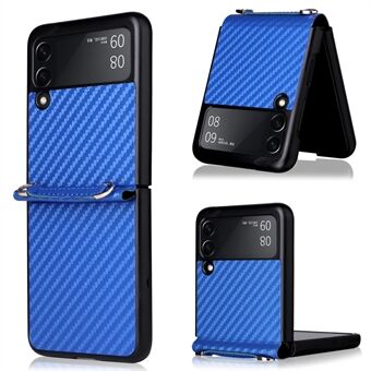 Carbon Fiber Texture One-piece Design PU Leather Coated PC Phone Case with Lanyard for Samsung Galaxy Z Flip3 5G