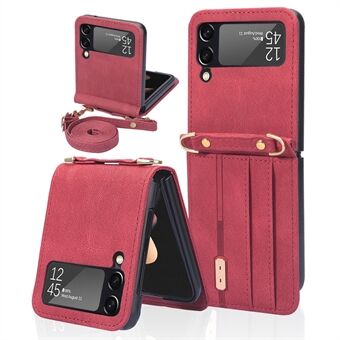 One-piece Design Card Slots PU Leather Coated PC Phone Case Crossbody Protective Cover with Long Lanyard for Samsung Galaxy Z Flip3 5G