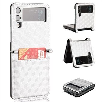 For Samsung Galaxy Z Flip3 5G Rhombus Imprinted PU Leather Coated PC One-piece Flipping Phone Case with Card Holder