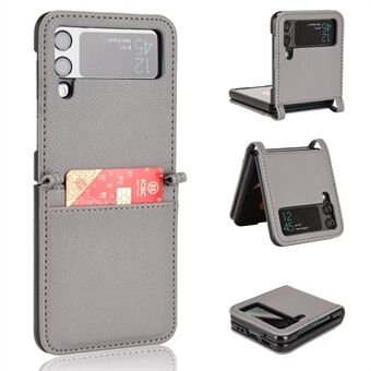 For Samsung Galaxy Z Flip3 5G Litchi Texture PU Leather Coated PC Case Card Slot One-piece Phone Cover