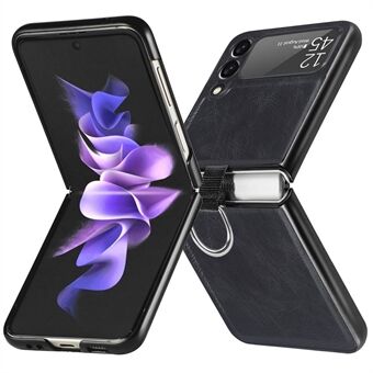 For Samsung Galaxy Z Flip3 5G PU Leather Coated Hard PC Folding Phone Case with Ring Holder