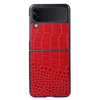 For Samsung Galaxy Z Flip3 5G 2-Piece Flip Phone Case Crocodile Texture Genuine Leather Coated Hybrid Phone Cover Accessory