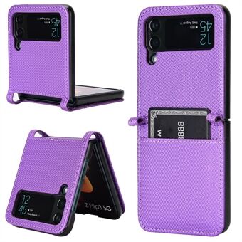 For Samsung Galaxy Z Flip3 5G Diamond Texture PU Leather Cover Card Holder Folding Phone Case