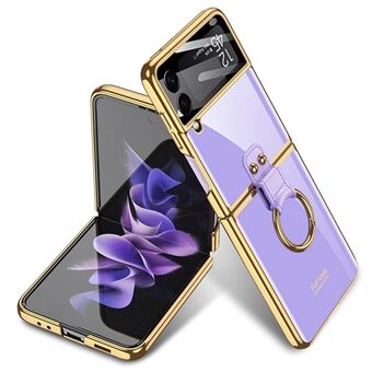 GKK For Samsung Galaxy Z Flip3 5G Ring Kickstand Hard PC Case Electroplating Phone Cover with Camera Lens Film