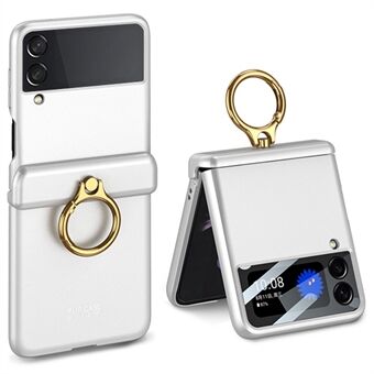 GKK For Samsung Galaxy Z Flip3 5G Metal Ring Holder Kickstand Phone Case Magnetic Absorption Hinge PC Folding Cover with Camera Lens Film