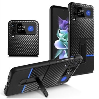 For Samsung Galaxy Z Flip3 5G Contrast Color Carbon Fiber Texture Kickstand PC+Leather Phone Case