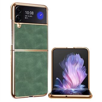 For Samsung Galaxy Z Flip3 5G Anti-drop Textured PU Leather Coated PC Folding Phone Cover Ultra Thin Electroplated Case